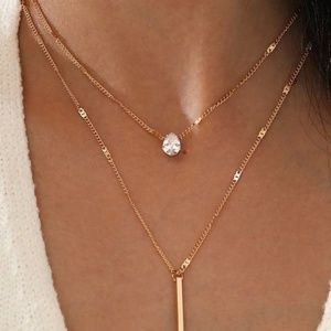 Crystal Geometric Necklace Set Gold Plated